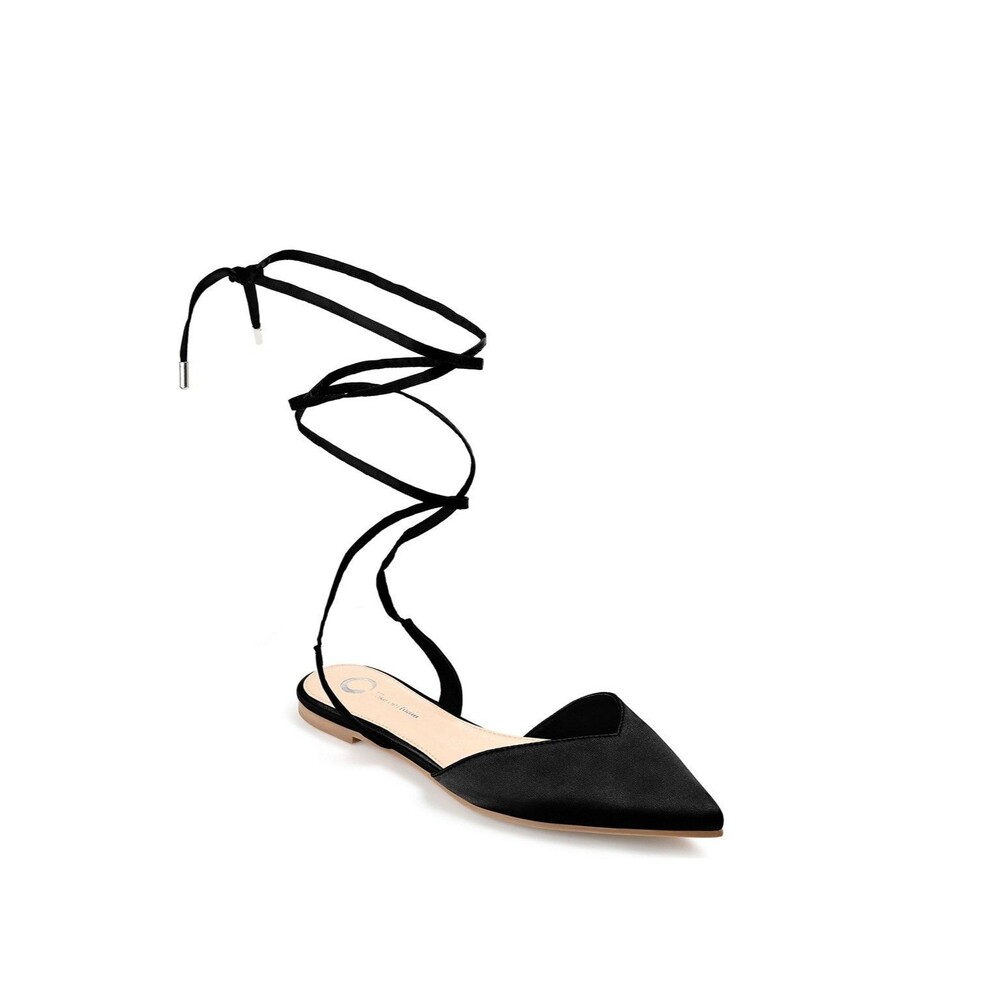 Journee Collection Womens 8.5 M Black Theia Lace Up Ankle Flats NIB LR3